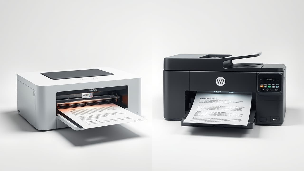 Comparison of inkjet and laser printers, highlighting their different technologies