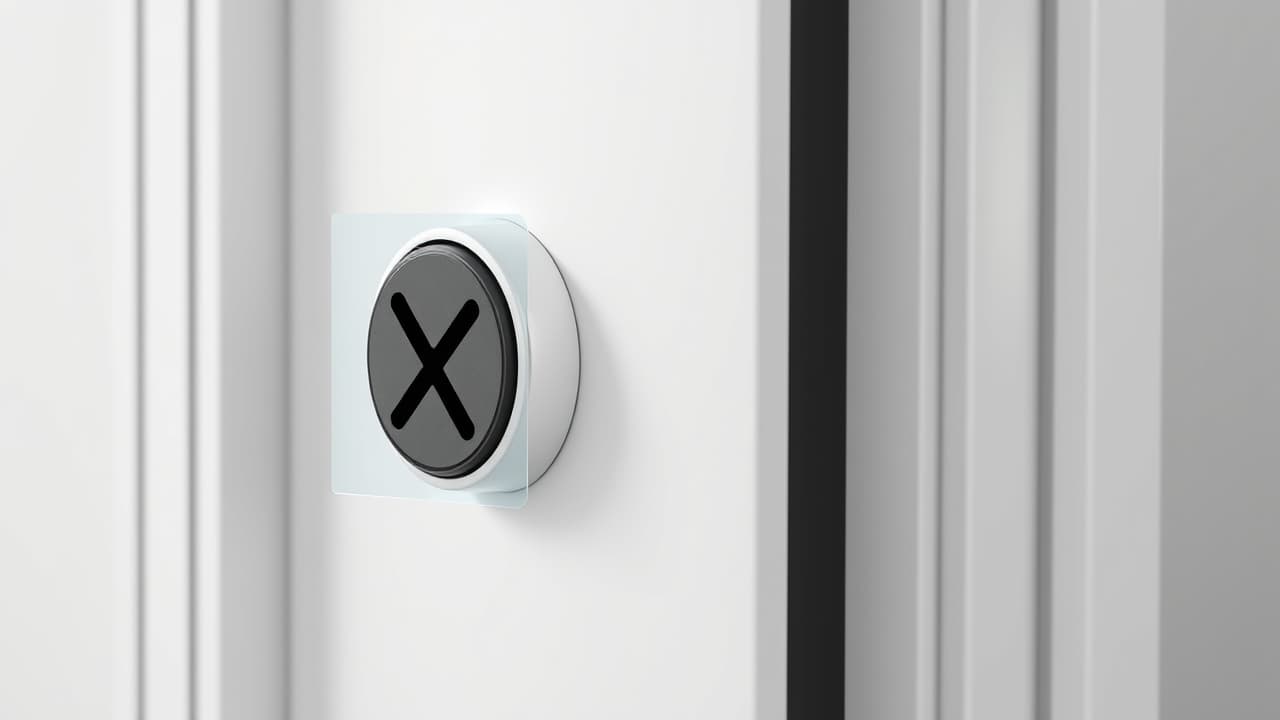 A modern apartment door with a discreet retrofit smart lock, highlighting its non-invasive nature for renters