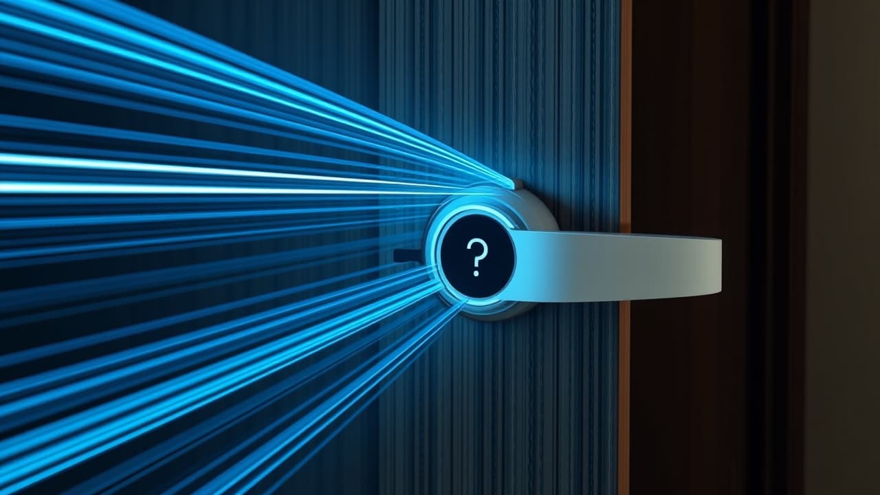 Multiple icons representing different smart lock access methods: key, keypad, fingerprint, smartphone app