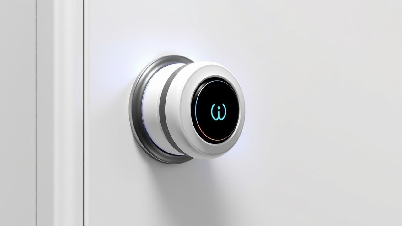 A smart lock automatically engaging, with a small icon indicating geofencing or timer functionality
