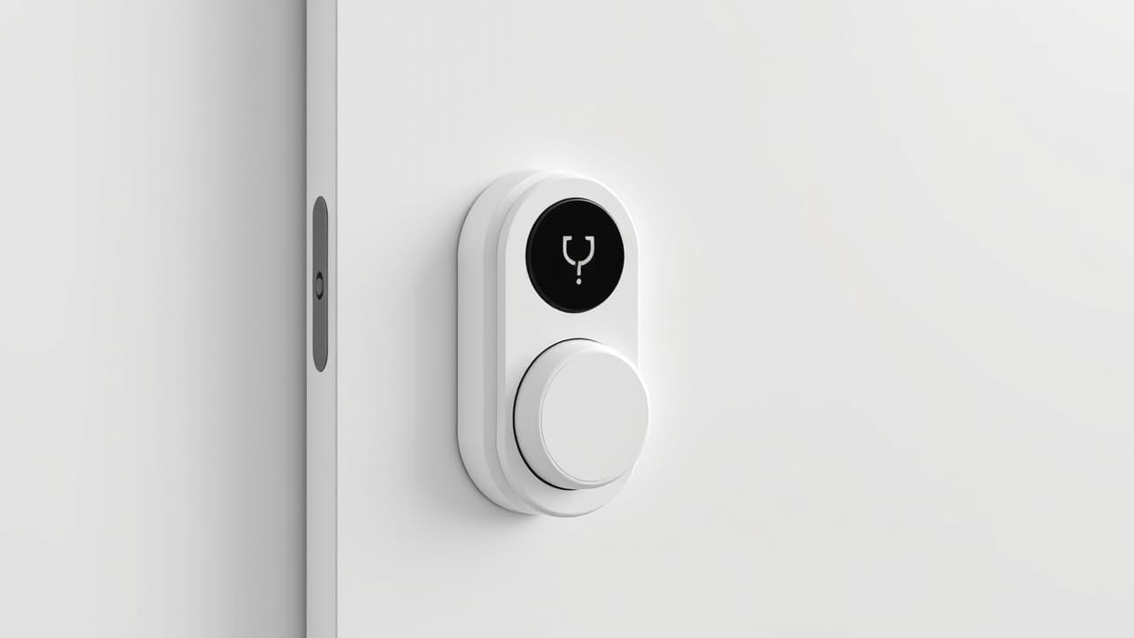 A sleek, minimalist smart lock interior component on a modern door, blending seamlessly with decor