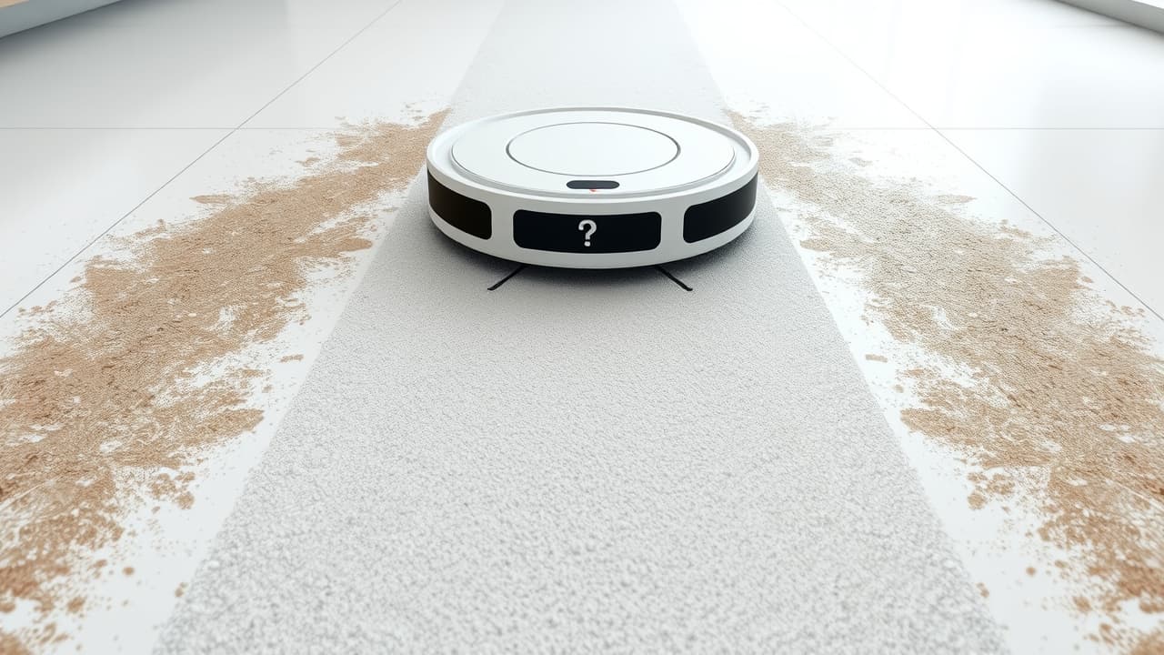 A robotic mop with dual rotating pads effectively scrubbing away dried stains, demonstrating superior cleaning over a flat mop