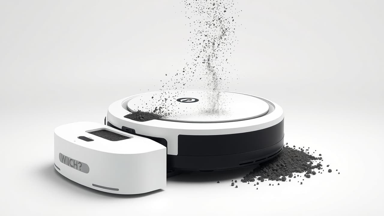 A robot vacuum automatically emptying its dustbin into a larger bin within its docking station
