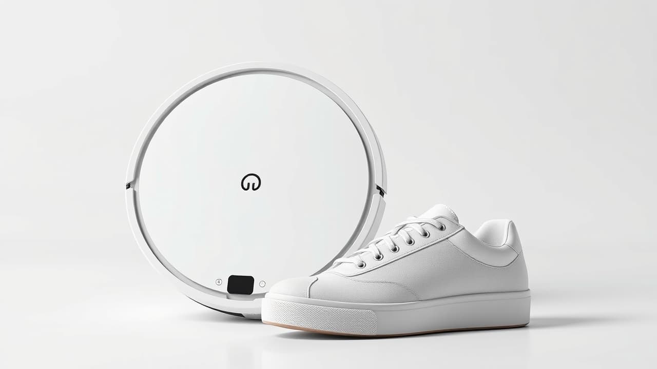 A slim robot vacuum cleaning under a low-profile sofa, demonstrating its compact design