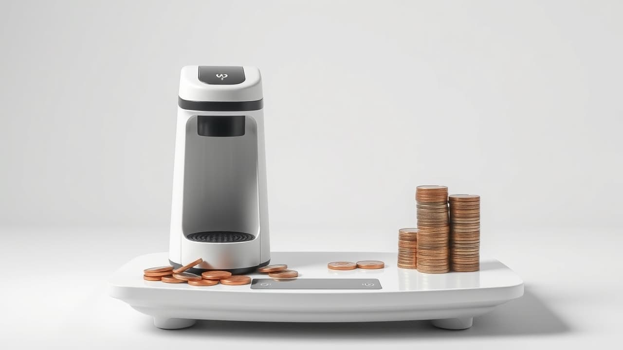 Comparison of coffee pods and ground coffee with price tags, illustrating cost differences