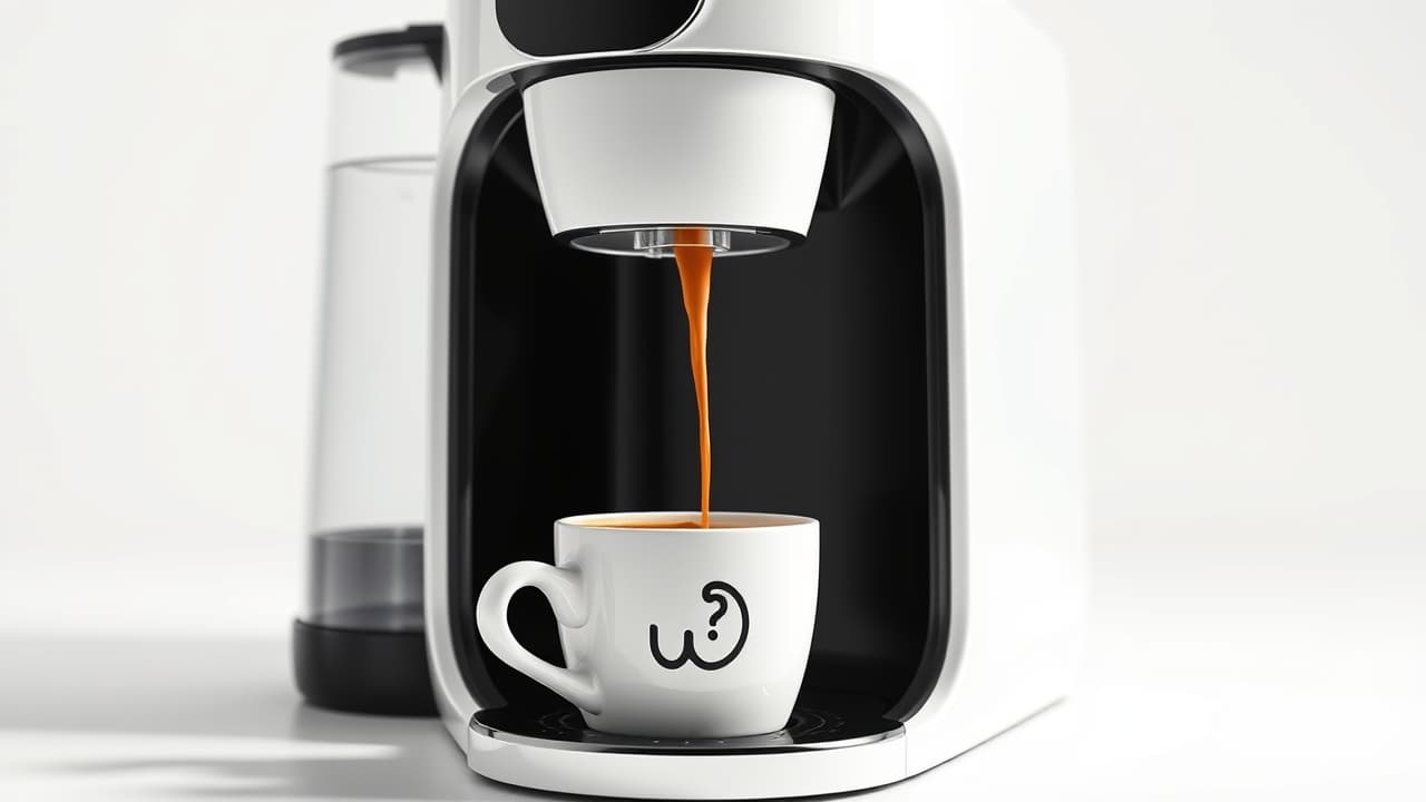 A single-serve coffee maker quickly brewing coffee into a mug
