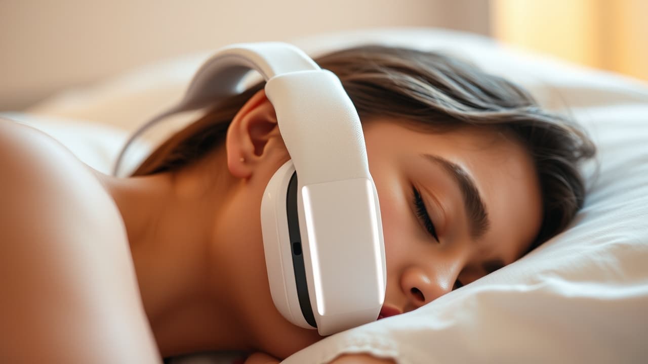 Person sleeping comfortably with slim, soft sleep headphones