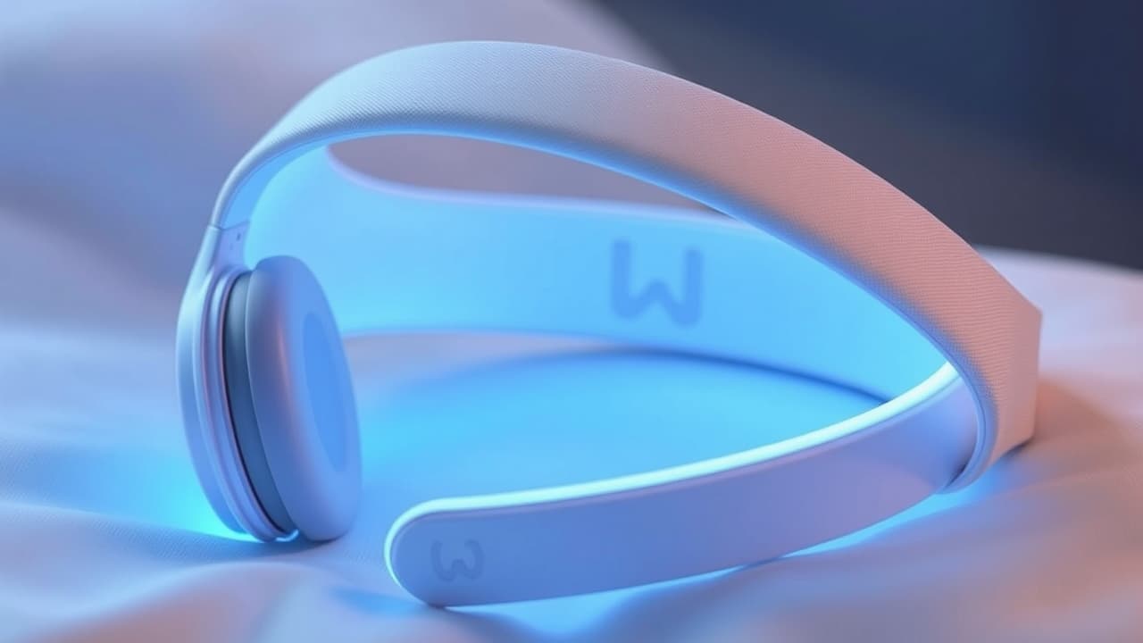 Different types of sleep headphones: headband, tiny earbuds, and over-ear headphones