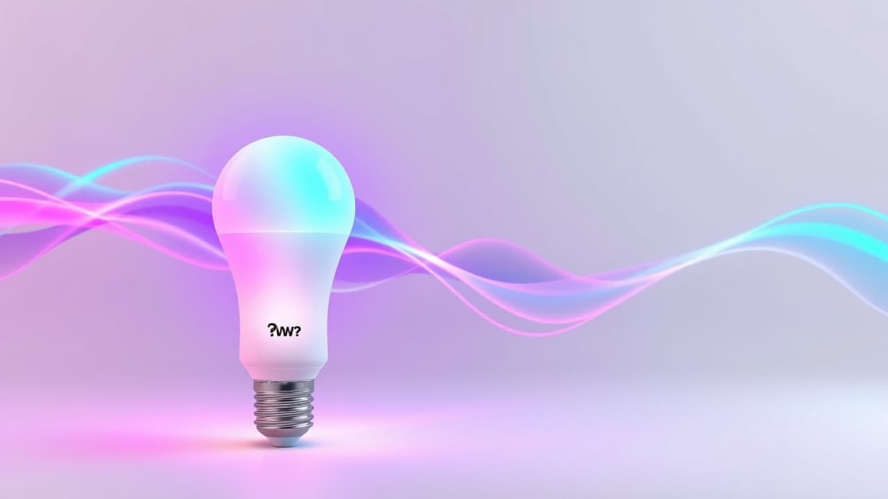 A living room with smart lights changing colors in sync with music playing from a speaker