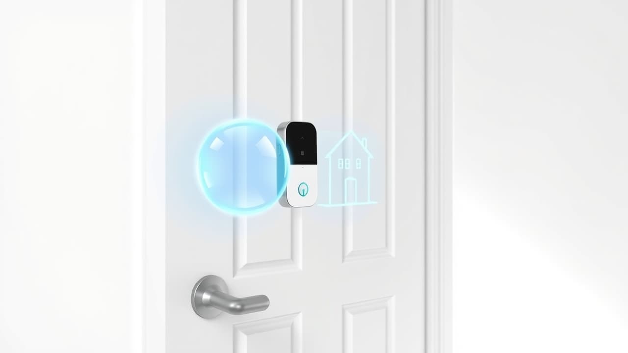 A map with a geofence zone and a smart lock icon, illustrating automatic locking and unlocking based on location.