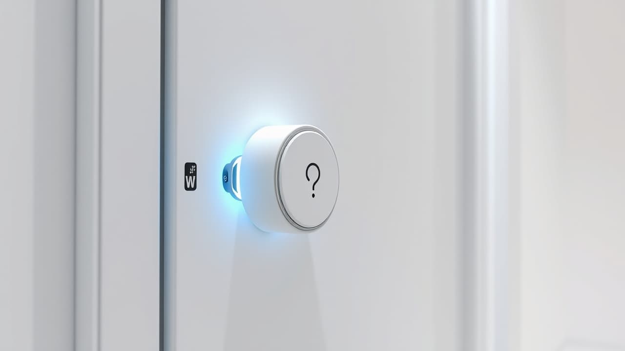 A door with a traditional exterior appearance, subtly hiding an invisible smart lock, emphasizing discreet design.