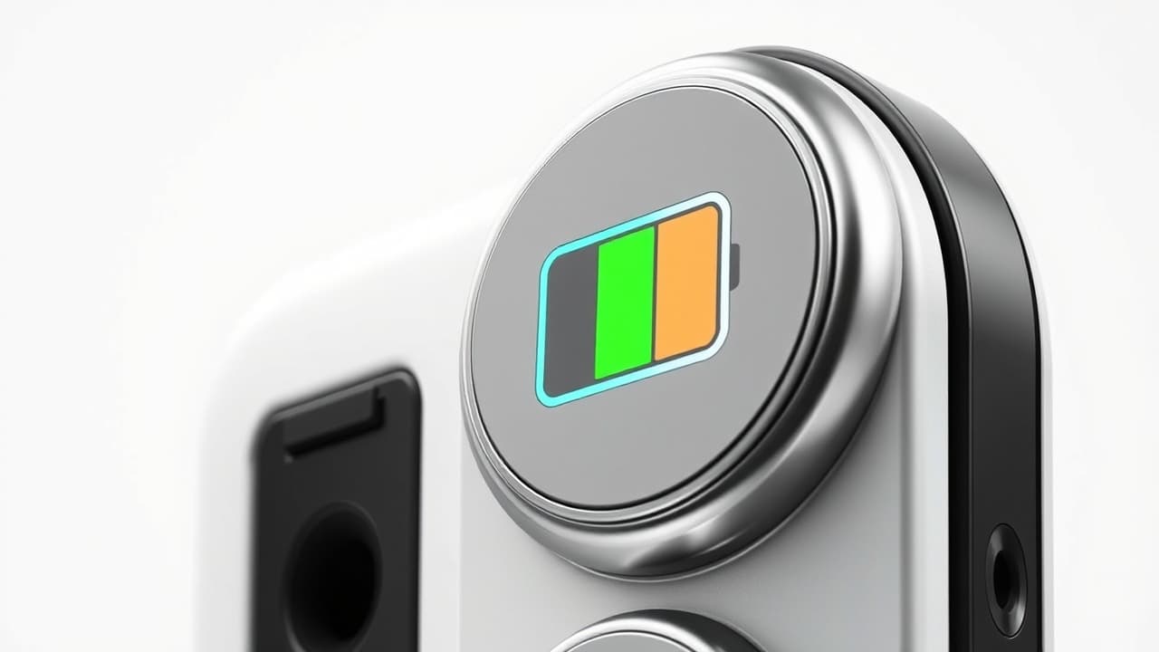 A battery icon with a long life bar, indicating extended smart lock battery performance and minimal need for frequent changes, with a visual representation of different battery life ranges.
