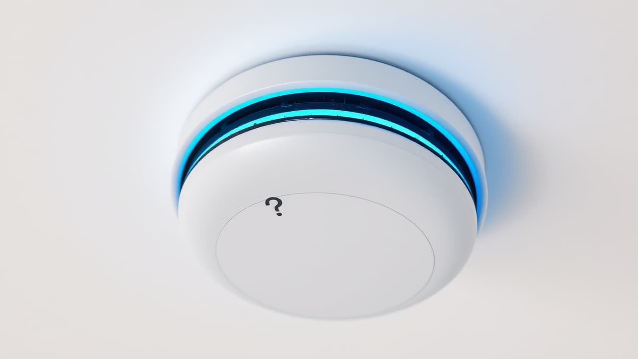 A smart smoke alarm with a 'hush' button, and a smartphone screen showing an option to remotely mute an alarm, indicating false alarm prevention features