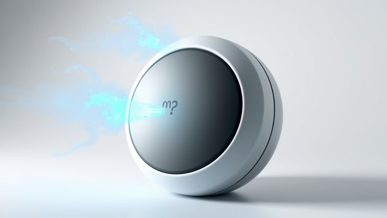 A smart smoke alarm unit with additional icons for temperature, humidity, and VOCs, indicating air quality monitoring