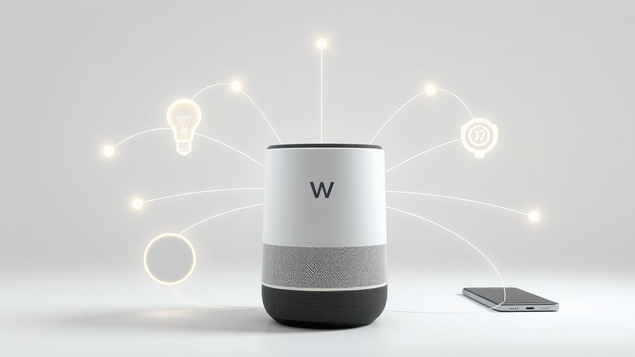 Diagram showing a smart speaker seamlessly integrating with various devices from different smart home ecosystems