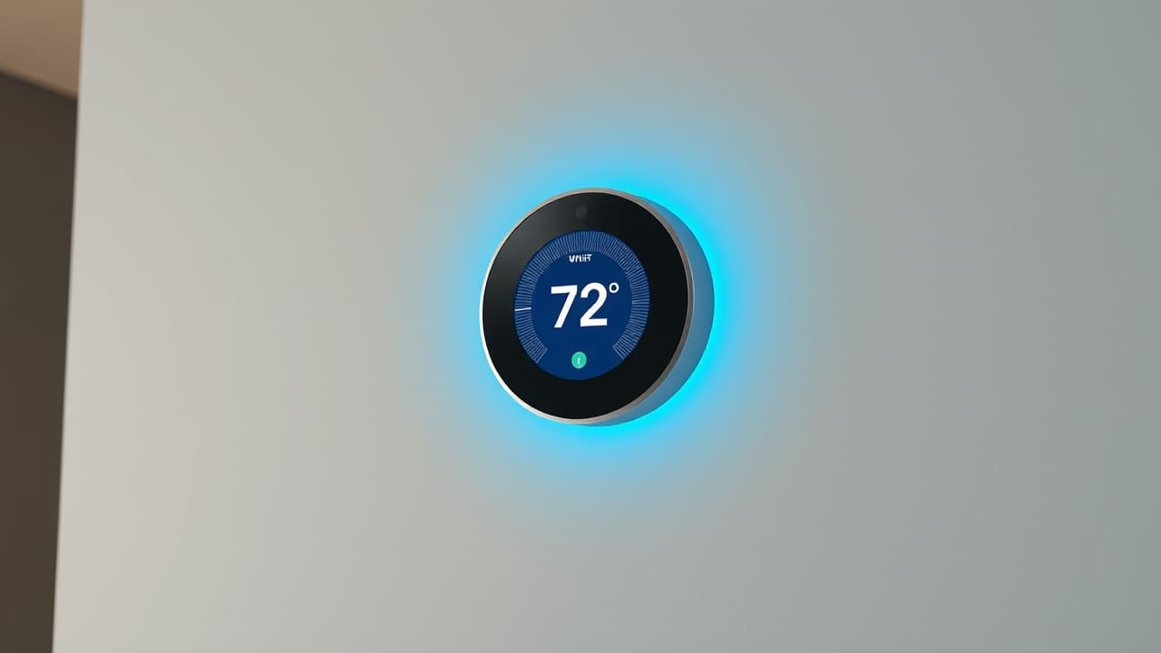 Smart thermostat with multiple room sensors displayed on a map of a house