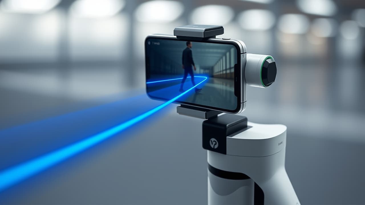 A smartphone gimbal tracking a moving subject automatically