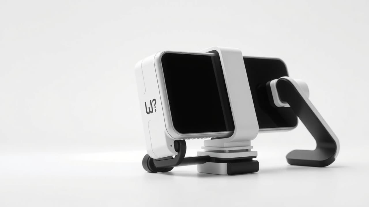A compact, foldable smartphone gimbal next to a smartphone