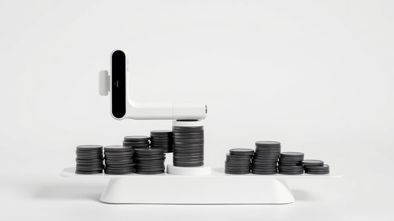 A smartphone gimbal with price tags and value indicators