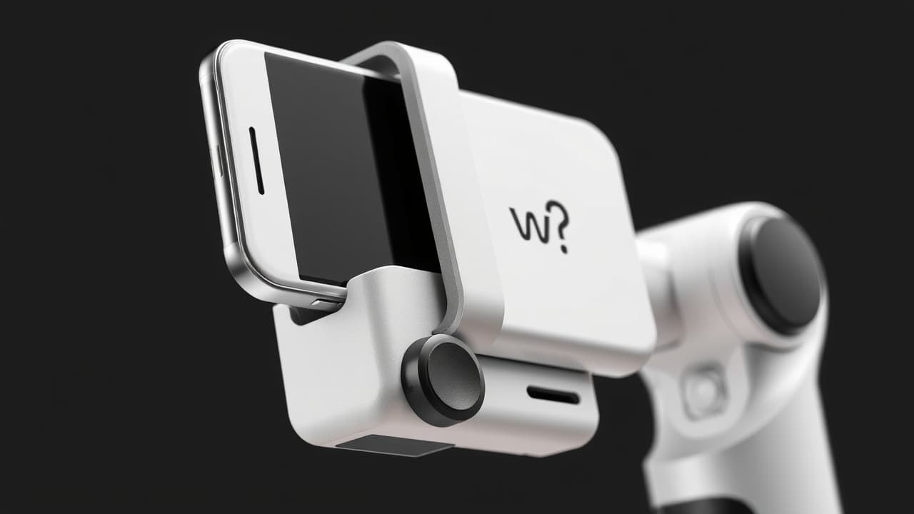 Various smartphones of different sizes being held by a gimbal clamp