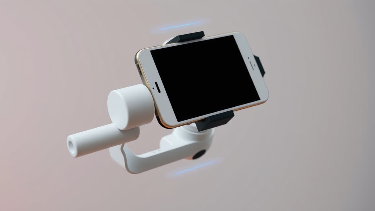 A smartphone gimbal actively stabilizing a phone, showing smooth motion