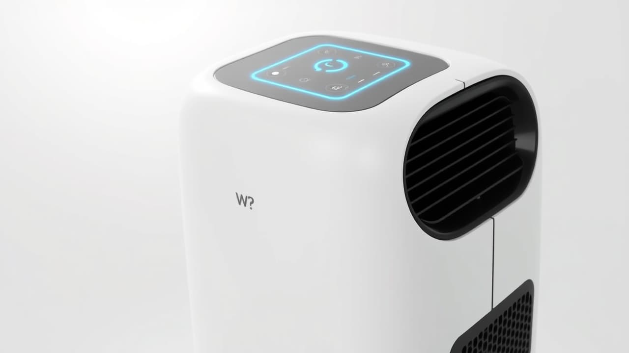 A hand holding a remote control, with icons for app control and voice assistant