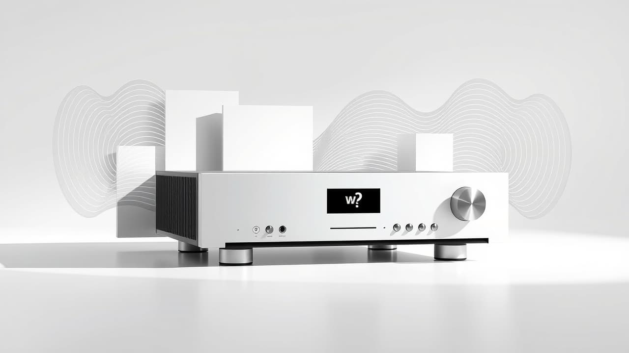 A microphone measuring sound in a living room, connected to an amplifier for room correction