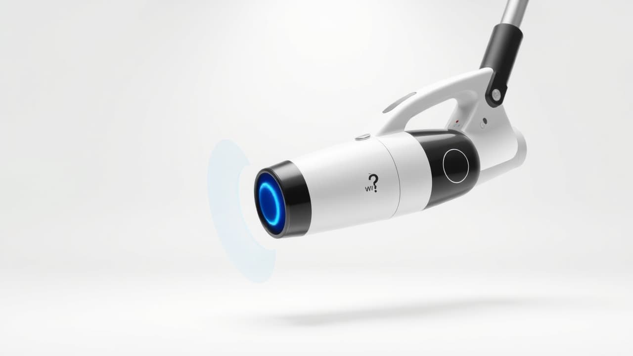 A graphic indicating different decibel levels for vacuum cleaners, showing a quiet vacuum next to a sleeping baby and a noisy one with a frustrated pet.