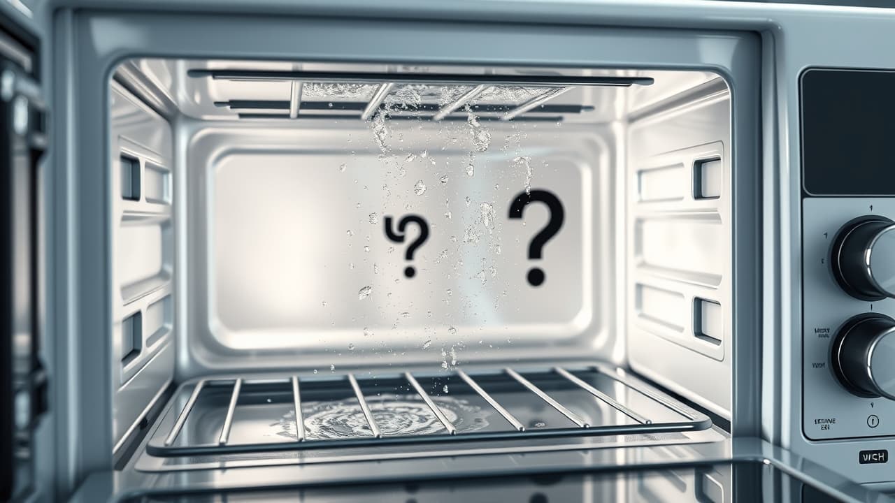 Toaster oven with a removable crumb tray and non-stick interior being wiped clean