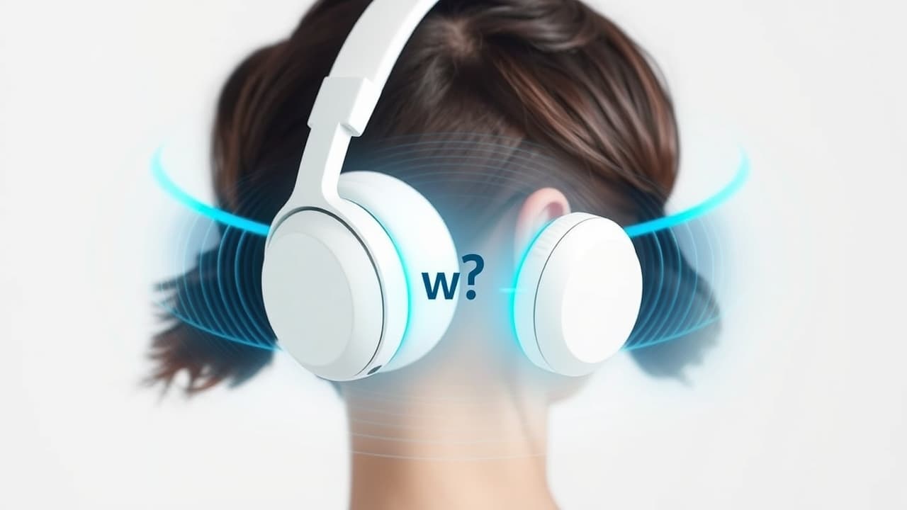 Headphones with sound waves emanating in a 3D sphere, representing spatial audio technology