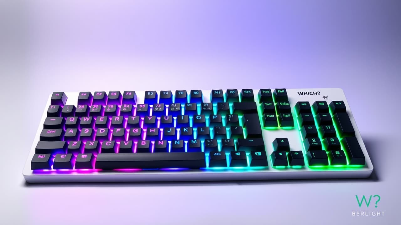 Wireless keyboard with vibrant RGB backlighting illuminating the keys in a dark room