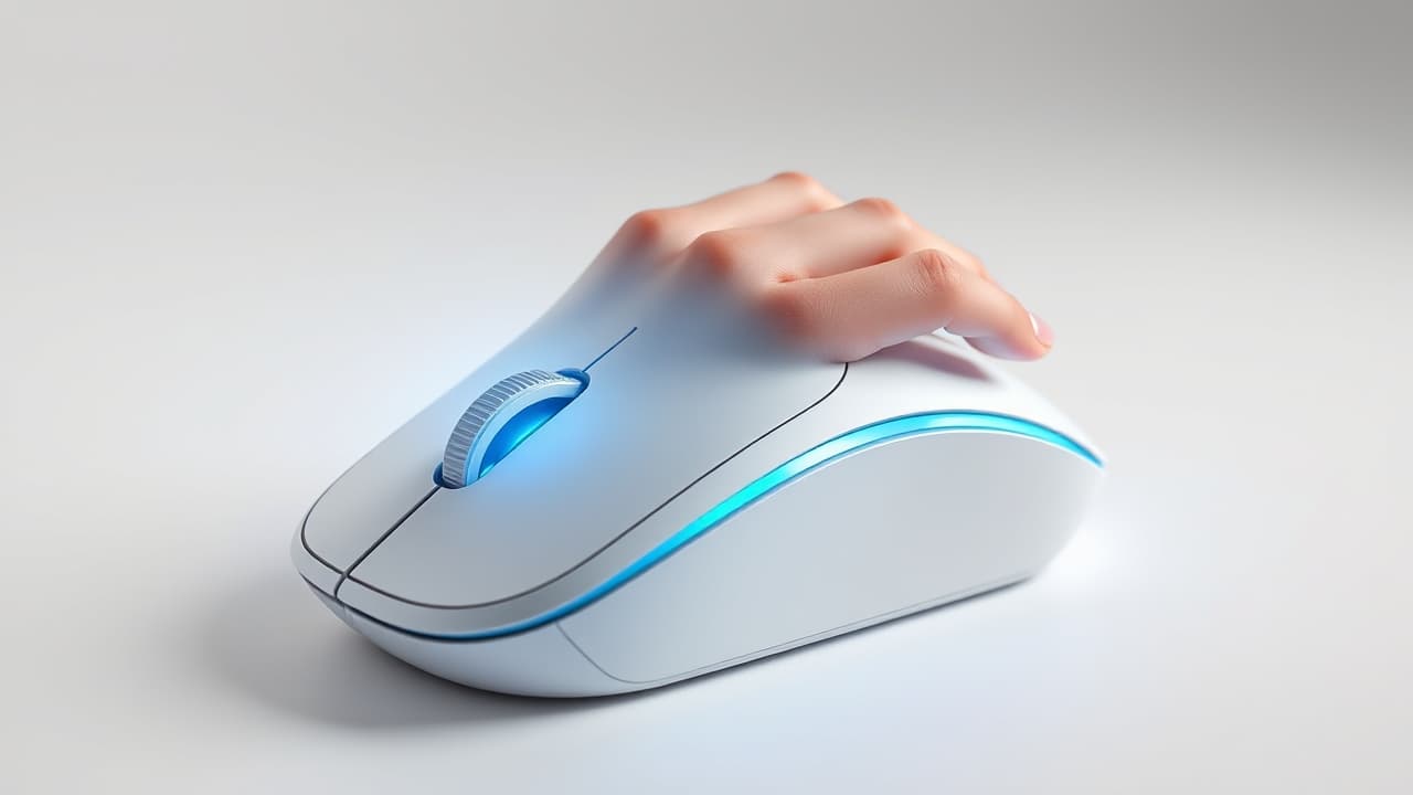 Ergonomic wireless mouse with contoured shape and thumb rest
