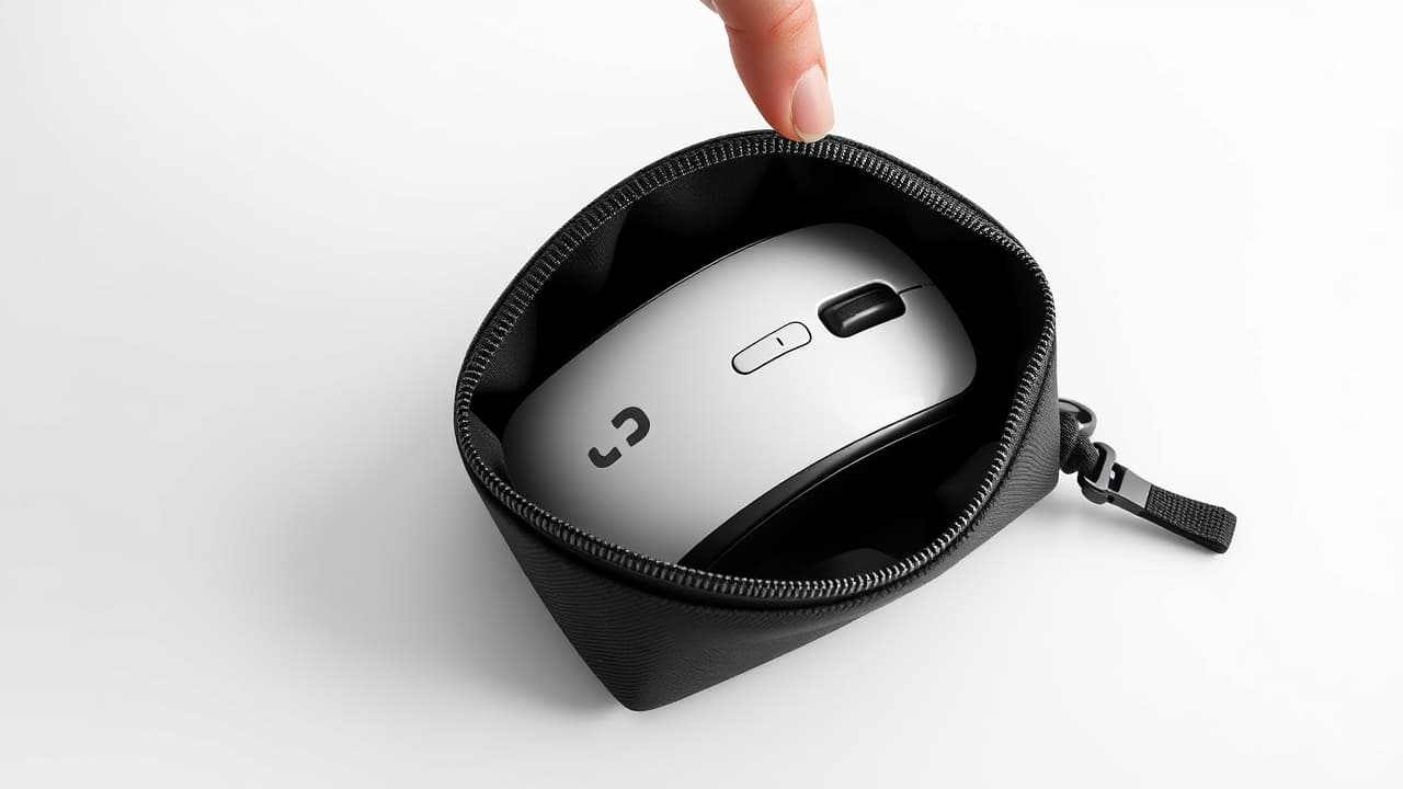 Compact wireless mobile mouse fitting into a laptop bag