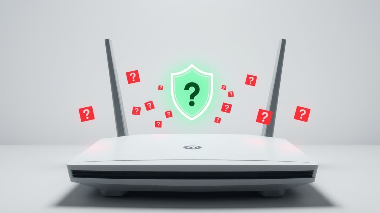 Digital shield icon protecting a wireless router, symbolizing robust network security
