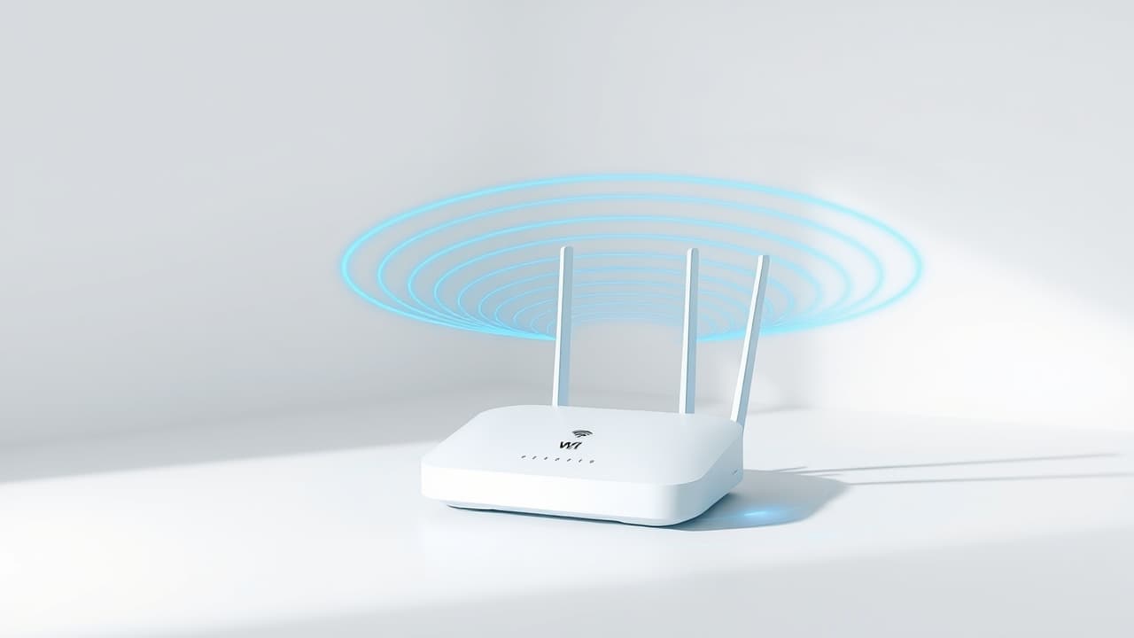 Wireless router signal extending across a large home with multiple floors, indicating wide Wi-Fi range