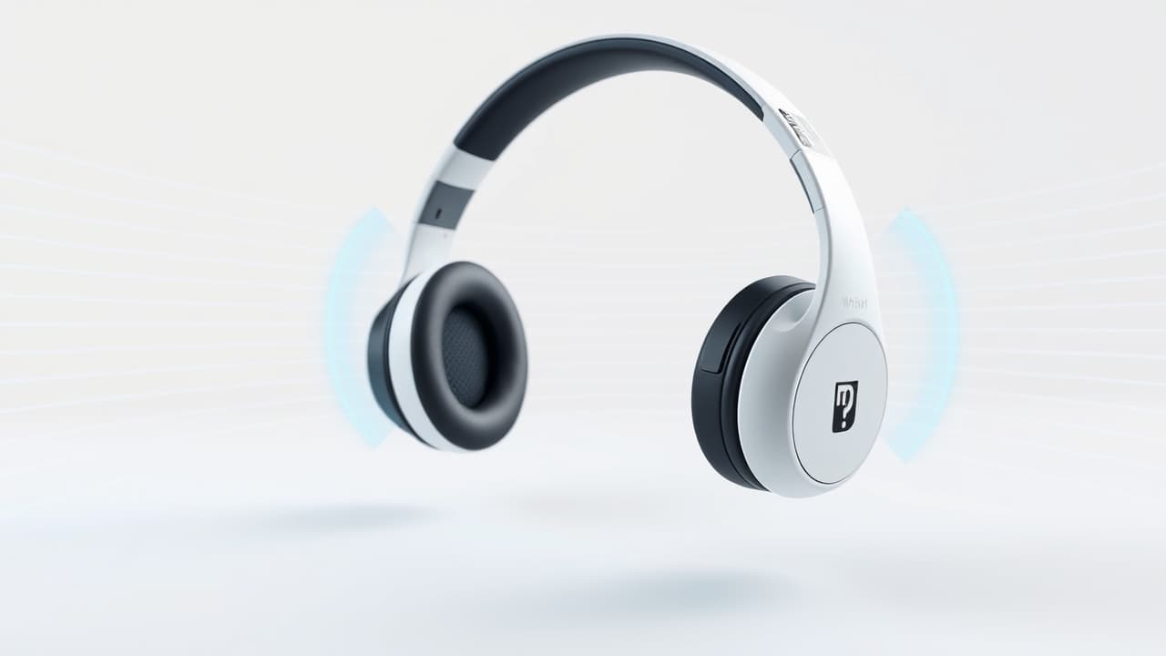 A person experiencing immersive spatial audio with headphones, showing sound coming from different directions