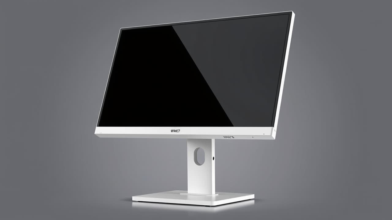 A monitor on an adjustable stand showing height, tilt, swivel, and pivot movements