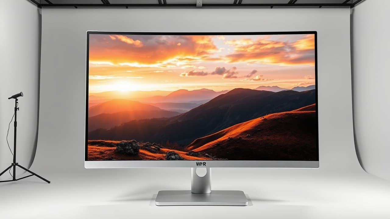 A vibrant image on a monitor showcasing high dynamic range (HDR) with bright highlights and deep shadows