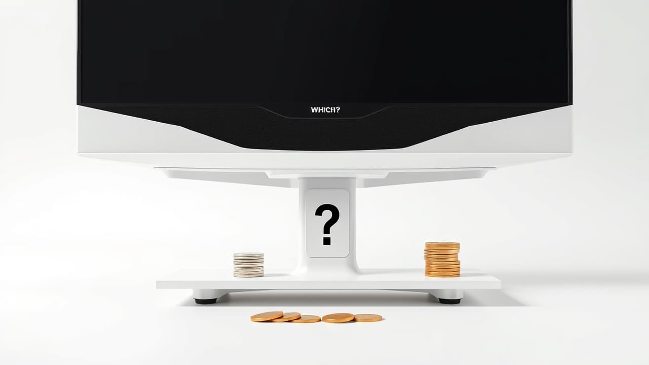 A hand holding money in front of a TV, symbolizing cost and value