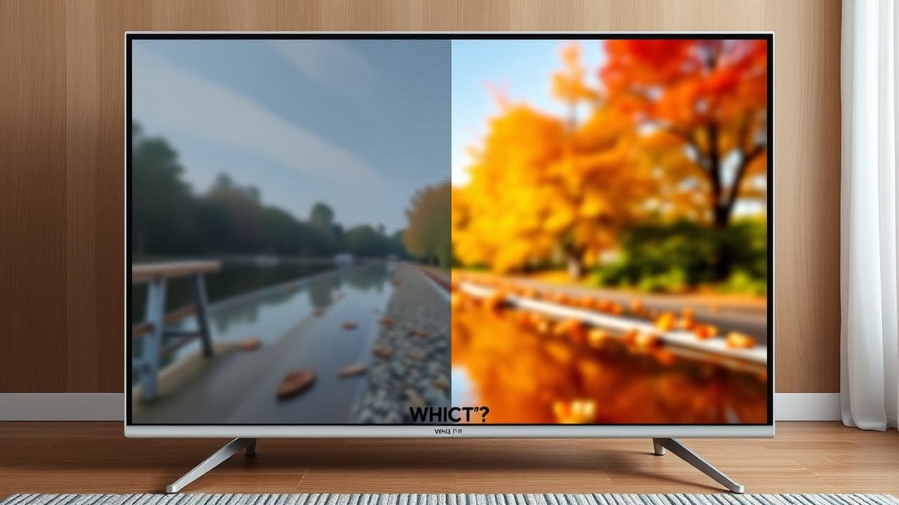 A television screen showing a lower-resolution image being transformed into a clearer, higher-resolution image through upscaling