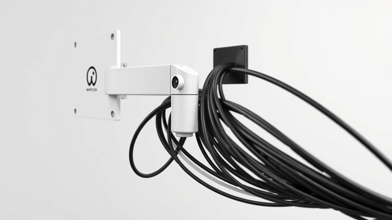 Monitor arm with integrated cable management channels neatly hiding monitor cables