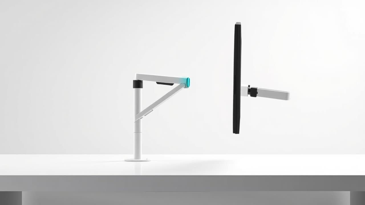 Monitor arm adjusting screen height, tilt, and swivel for ergonomic positioning