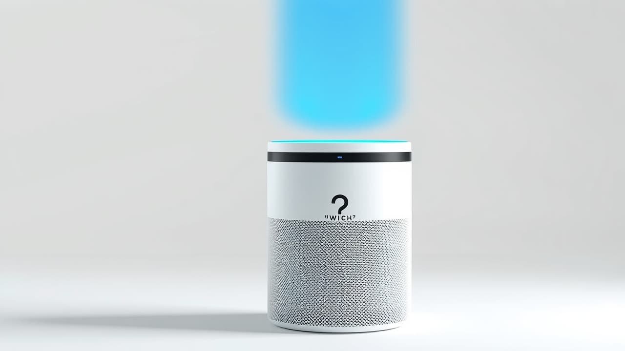 A person speaking to a smart speaker, illustrating hands-free voice control for a multiroom audio system