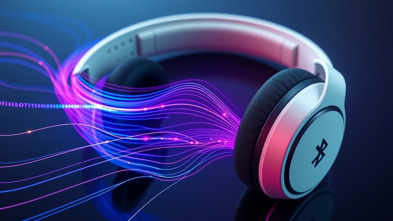 Bluetooth symbol with high-resolution audio waves, representing advanced codecs