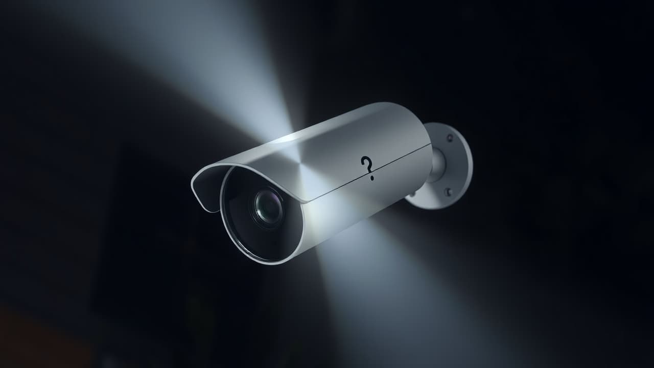 An outdoor security camera with integrated floodlights illuminating a wide area, acting as a deterrent