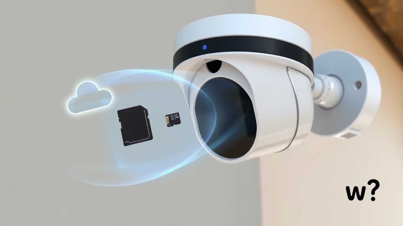 Infographic comparing local storage (SD card, NVR) versus cloud storage for security camera footage, highlighting privacy and cost differences
