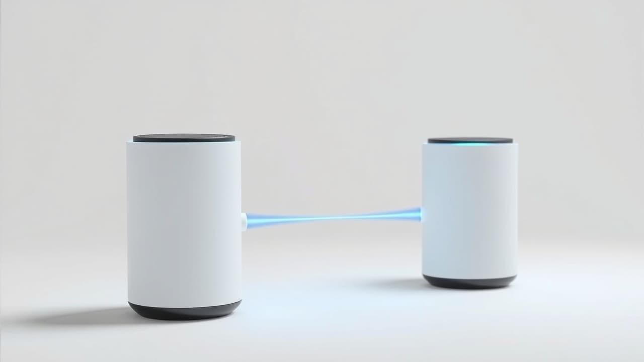 Bluetooth symbol with multiple devices connecting to a portable speaker, illustrating seamless connectivity