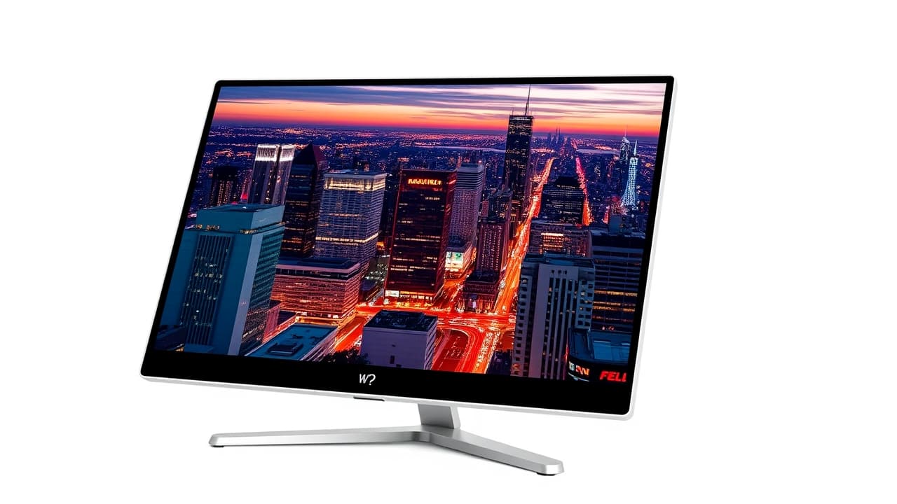 Close-up of a portable monitor screen showing different display resolutions like 1080p, 2K, and 4K, highlighting sharpness and detail.