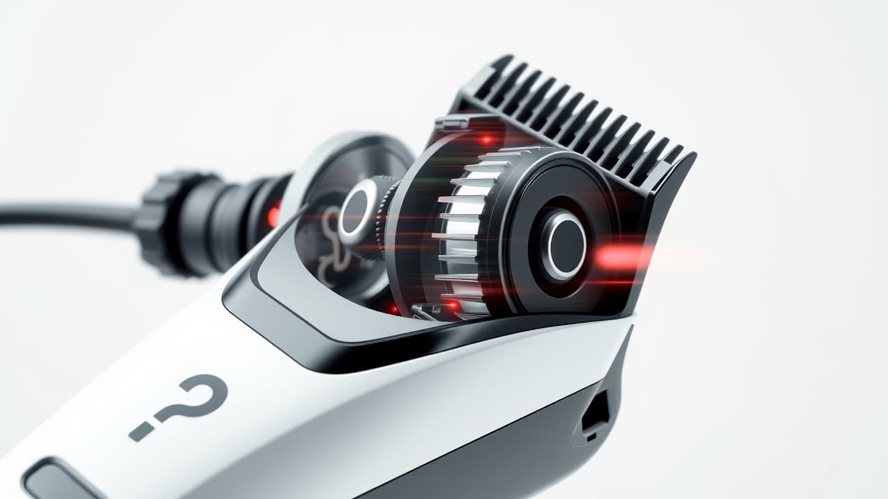 Diagram illustrating the internal motor of a beard trimmer, highlighting power and speed.