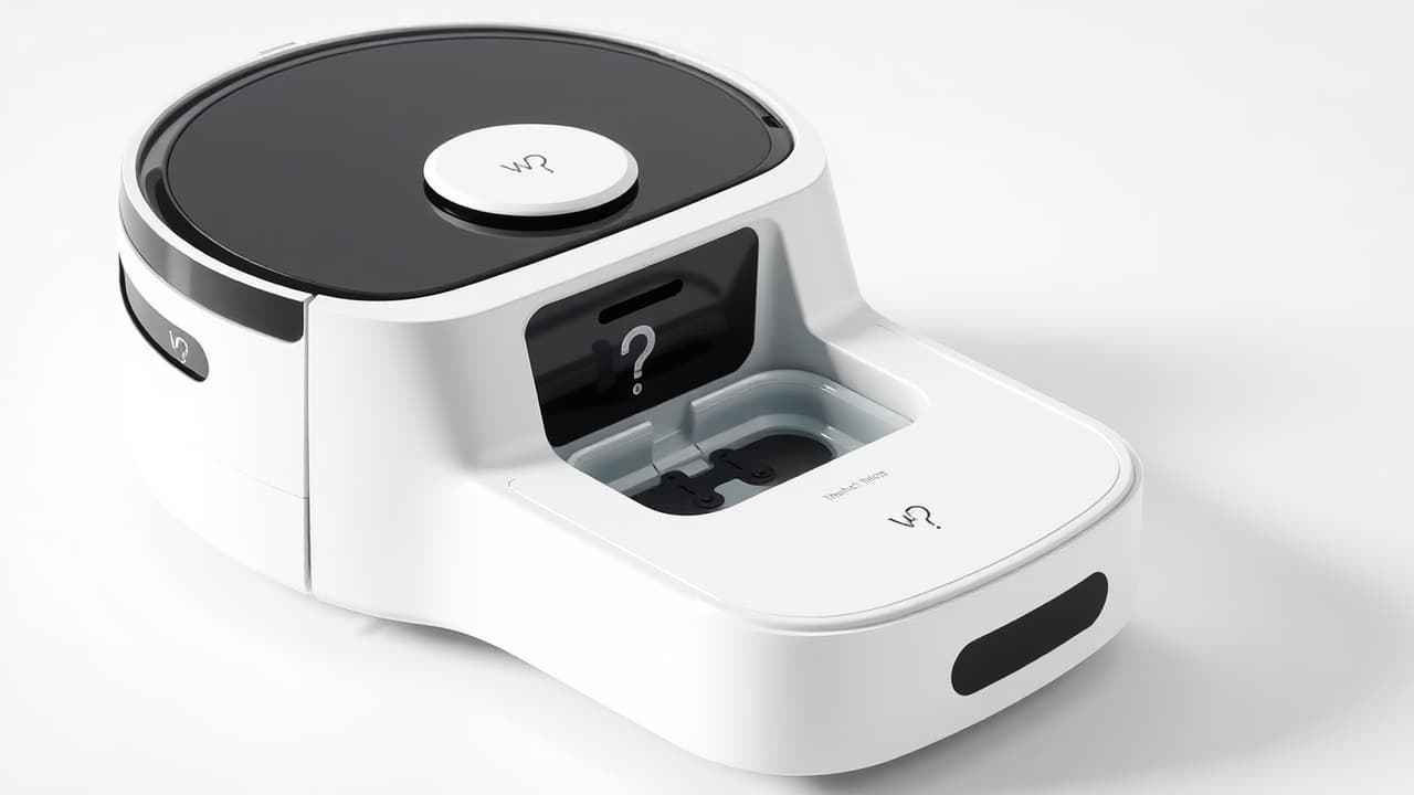 A robotic mop returning to an all-in-one base station that washes, dries, empties, and refills, highlighting automation benefits